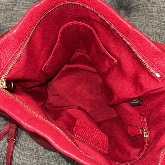 Coach Bag Marlon Large Red Pebbled Leather Shoulder Satchel - Picture 13 of 17